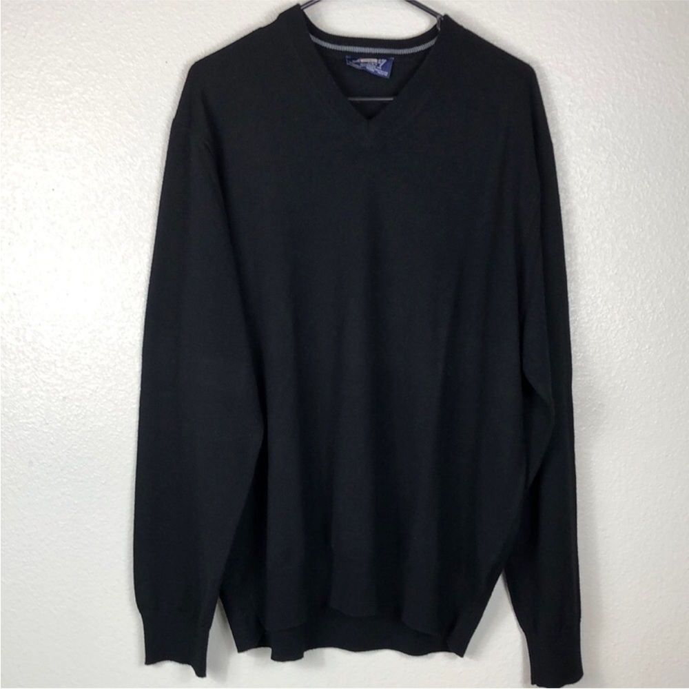 Jermey Argyle NYC Merino Wool Sweater Black V-Neck Long Sleeve Men’s Size XXL